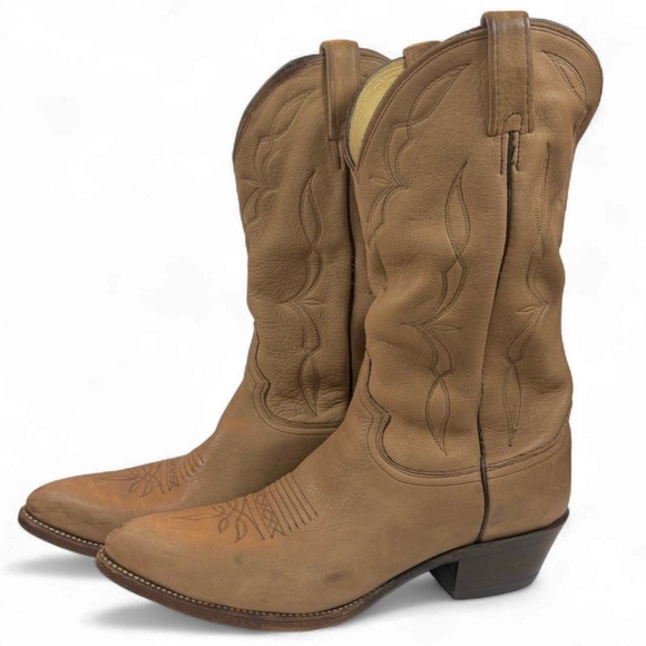 Vintage 90s Dan Post 16537 Tan Leather Western Boots | Made in USA | Men’s 11D - Picture 1 of 10